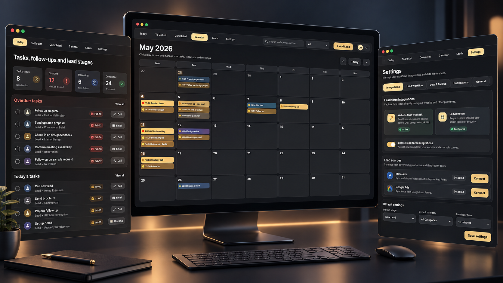 Anonymised custom Lead CRM and follow-up system interface showcase